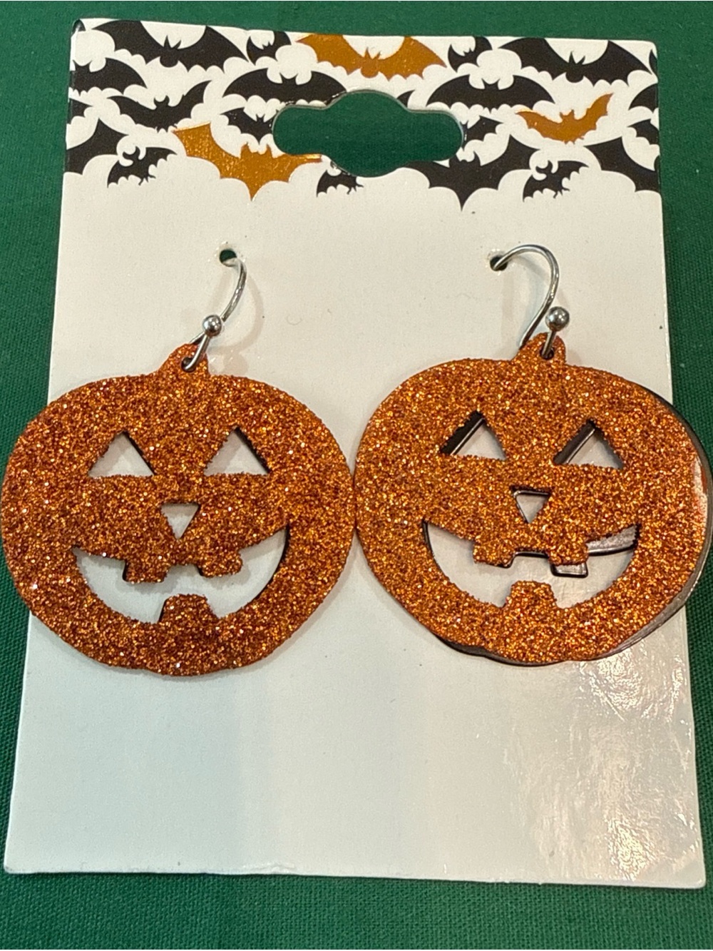 Halloween Orange Glitter Jack-O'-Lantern Earrings - Festive Party Accessory 48D